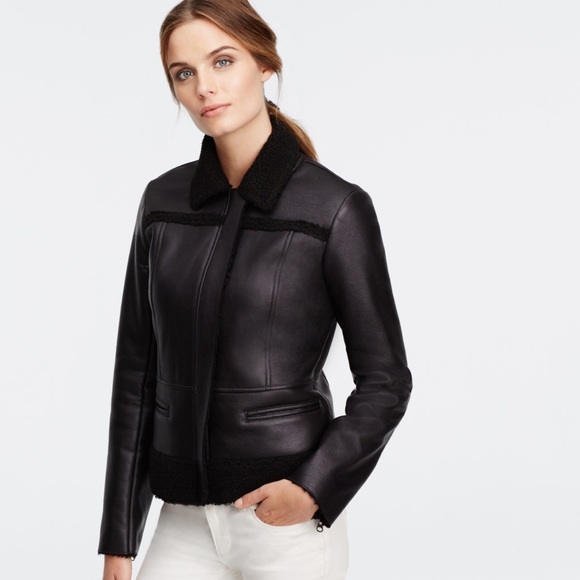 Ann Taylor Faux Leather Shearling Jacket - Picture 1 of 5